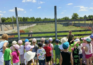 dzieci słuchają leśnika, który opowiada o zwierzętach