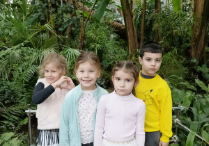 dzieci spacerują po palmiarni