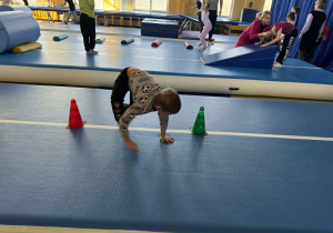 Dzieci ćwiczą na sali gimnastycznej