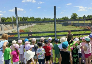 dzieci słuchają leśnika, który opowiada o zwierzętach
